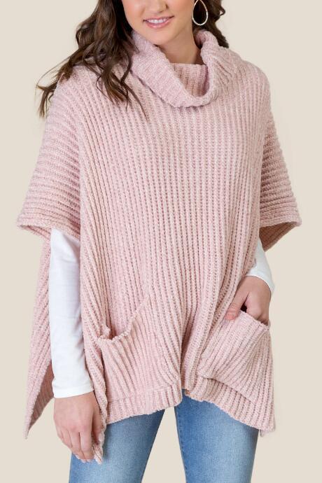Francesca's Primrose Chenille Poncho - Blush