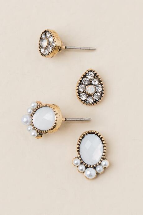 Francesca's Emilie Set Of Crystal Pearl Studs - White