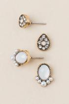 Francesca's Emilie Set Of Crystal Pearl Studs - White