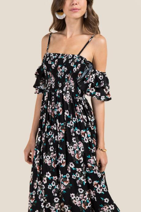 Francesca Inchess Avril Floral Off The Shoulder Maxi Dress - Black