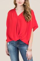 Francesca's Danielle Short Sleeve Twist Front Top - Red