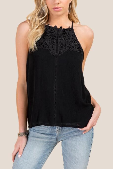 Francesca Inchess Em Lace Halter Top - Black