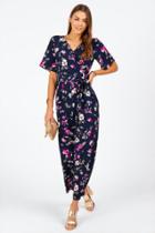 Francesca's Narah Floral Jumpsuit - Navy