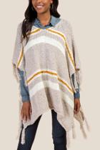 Francesca's Tracey Striped Fringe Poncho - Gray