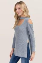 Mi Ami Khloe Cold Shoulder Choker Tunic - Gray