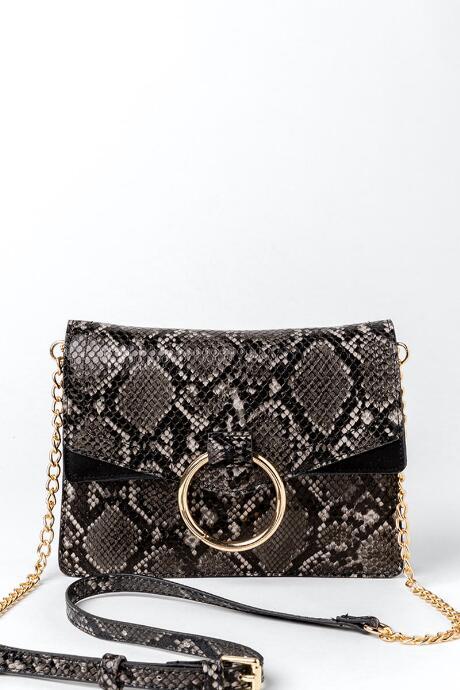 Francesca's Roxy Snake Print Crossbody - Dark Grey