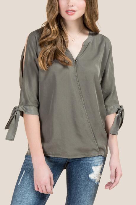 Francesca's Verona Surplus Tencel Blouse - Dark Olive