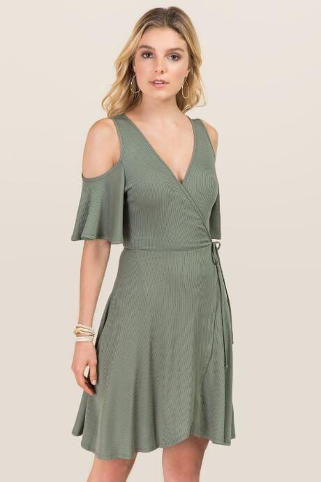 Alya Petra Cold Shoulder Wrap Dress - Dark Olive