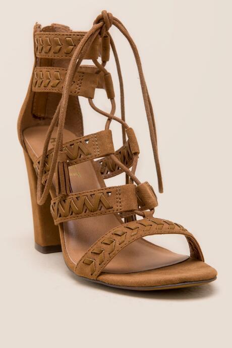Report Myra Lace Up Block Heel - Tan
