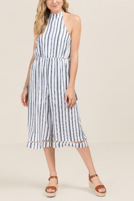 Francesca Inchess Fran Striped Jumpsuit - Ivory