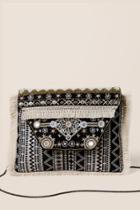 Francesca's Tori Embroidered And Embellished Crossbody Clutch - Black