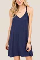 Francesca's Margo Y-back Knit Dress - Navy