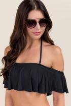 Francescas Ashe Off The Shoulder Flounce Swimsuit Top - Black