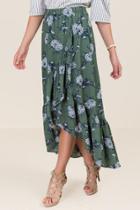 Blue Rain Danette Ruffle Hem Floral Wrap Skirt - Olive
