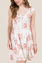 Francesca's Delphine Ruffle Floral A-line Dress - White