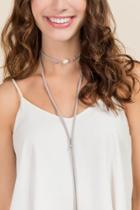 Francesca's Aviva Suede And Pearl Layered Choker - Gray