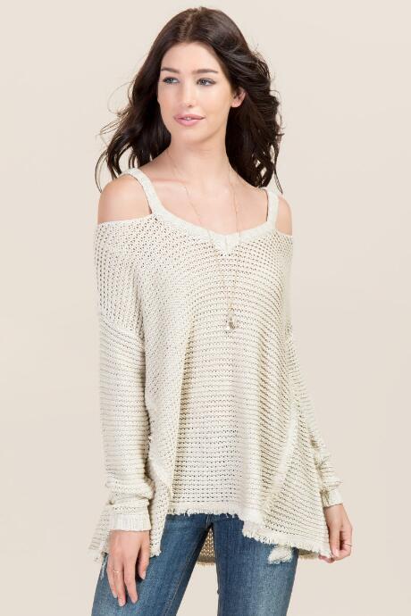 Quinn Jacey Cold Shoulder Pullover - Taupe