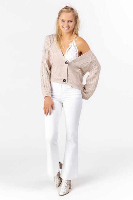 Francesca's Ellison Crop Bobble Sleeve Cardigan - Taupe