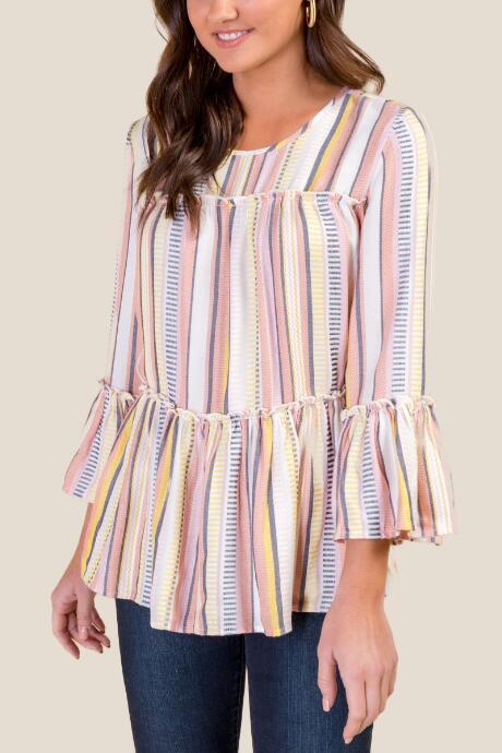Francesca's Morgan Yarn Dyed Peplum Top - Ivory