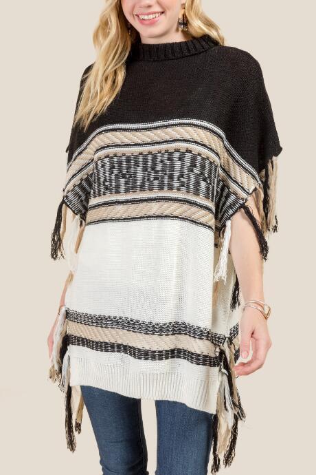 Francesca's Teagan Cowl Neck Poncho - Heather Oat
