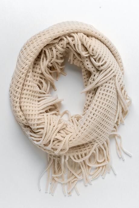 Francesca's Aria Waffle Fringe Loop Scarf - Natural