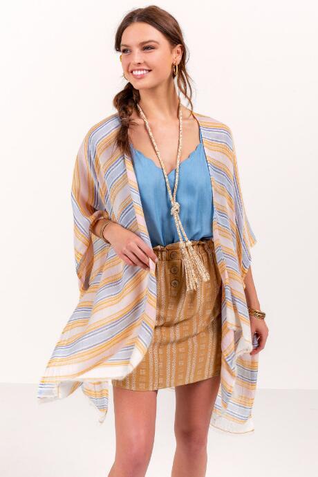 Francesca's Audra Striped Kimono - Pink
