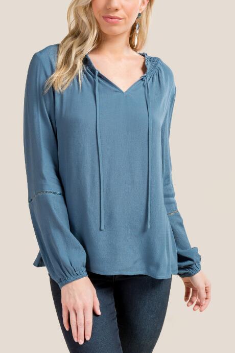 Francesca's Greta Tie Front Blouse - Dark Teal