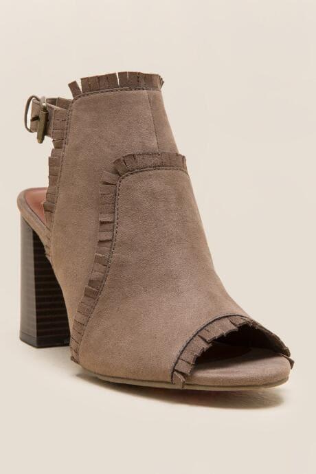 Mia Boca Fringe Shootie Block Heel - Taupe