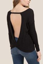 Francesca's Krystle Long Sleeve Open Back Waffle Top - Black