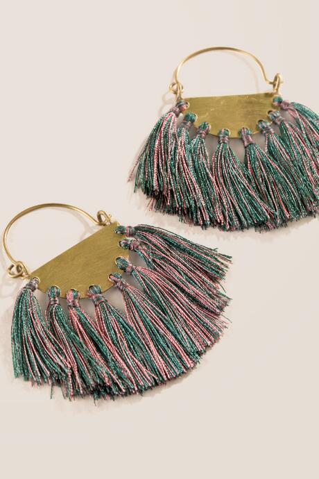 Francesca's Briana Statement Tassel Earrings - Olive