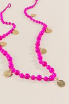 Francesca's Tahiti Ceramic Beaded Coin Necklace - Neon Pink