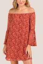 Francesca's Linda Off The Shoulder Shift Dress - Cinnamon
