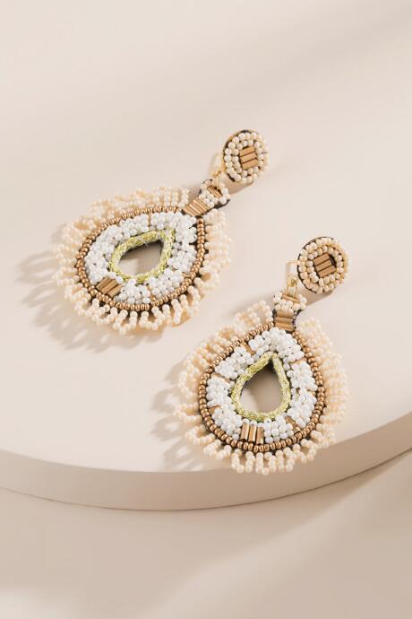 Francesca's Cecily Woven Beaded Teardrop Earrings - Ivory