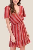 Francesca's Katherine Striped Wrap Dress - Cinnamon