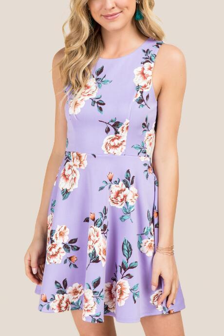 Francesca's Yara Floral Scuba A-line Dress - Orchid
