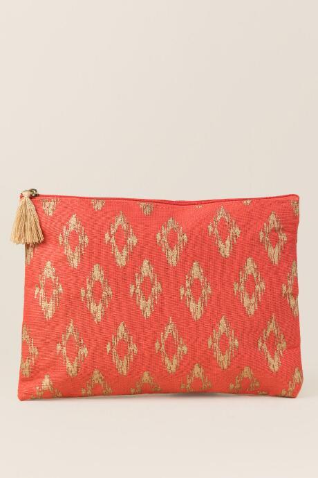 Francesca's Hilda Gold Diamond Print Pouch - Orange