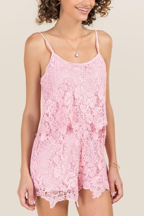 Francesca's Irene Big Lace Blouse Romper - Pink