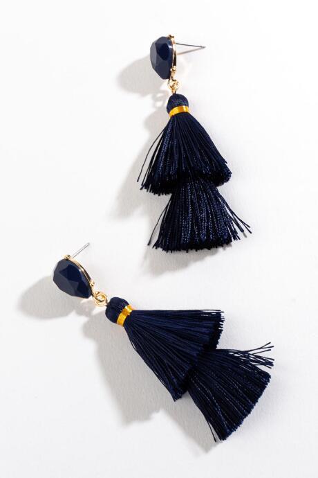 Francesca's Reah Tiered Tassel Earrings - Navy