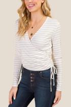 Francesca Inchess Hailey Striped Ribbed Knit Wrap Top - Ivory