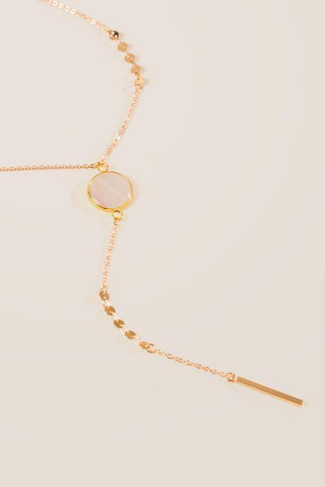 Francesca's Hailey Rose Quartz Lariat Necklace - Crisp Champagne