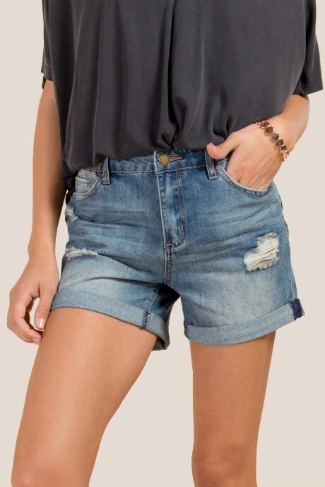 Francesca Inchess Lassie Relaxed Destructed Jean Shorts - Medium Wash