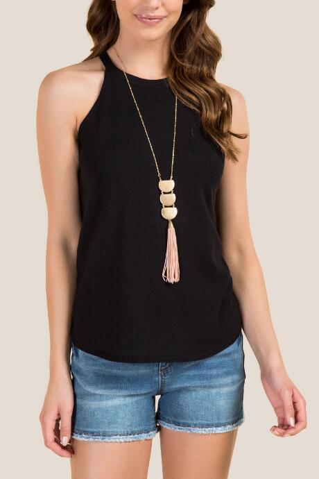 Francesca's Adelyn High Neck Sweater Sleeveless Top - Black