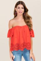 Blue Rain Steph Off The Shoulder Embroidered Eyelet Top - Red