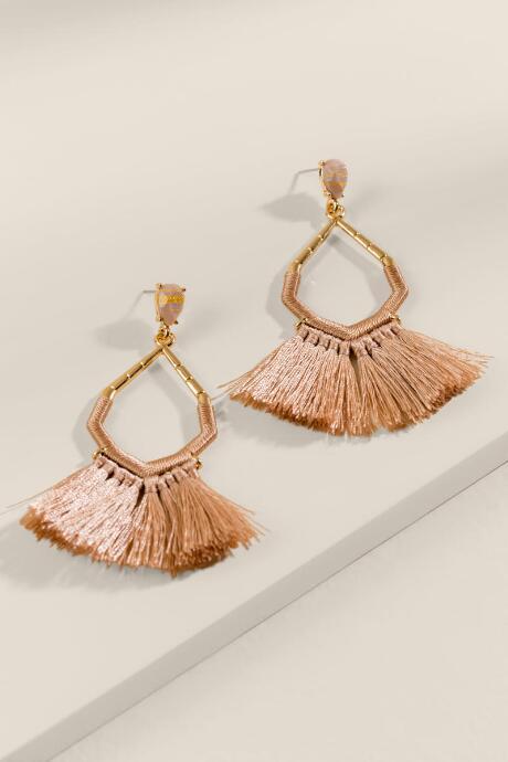 Francesca's Jan Tasseled Teardrop Statement Earrings - Taupe