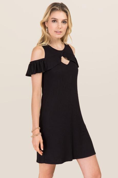 Alya Yvette Ruffle Cold Shoulder Dress - Black