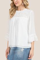 Francesca's Polly Embroidery Swiss Dot Blouse - White
