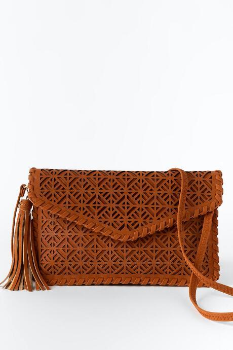 Francesca's Zia Whipstitch Envelope Clutch - Tan