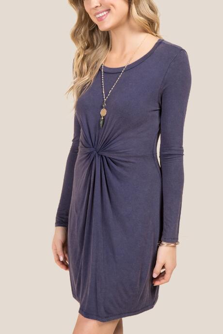 Francesca's Destinie Knot Front Mineral Wash Dress - Navy
