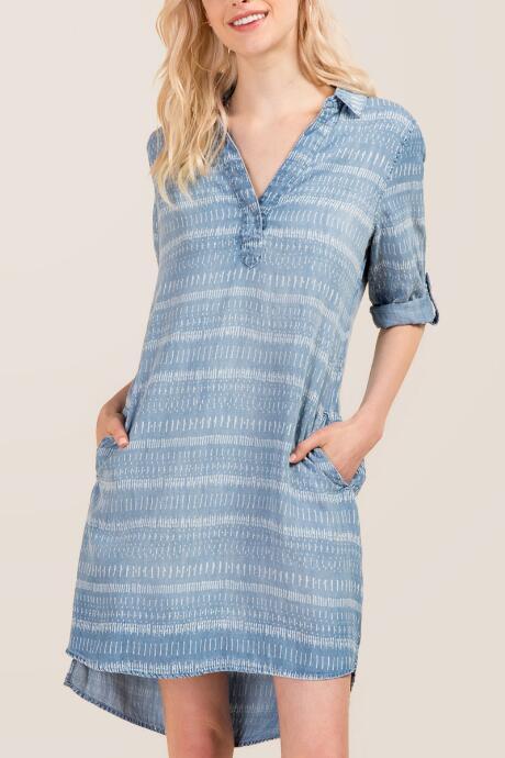 Francesca Inchess Gisele Printed Chambray Shift Dress - Chambray
