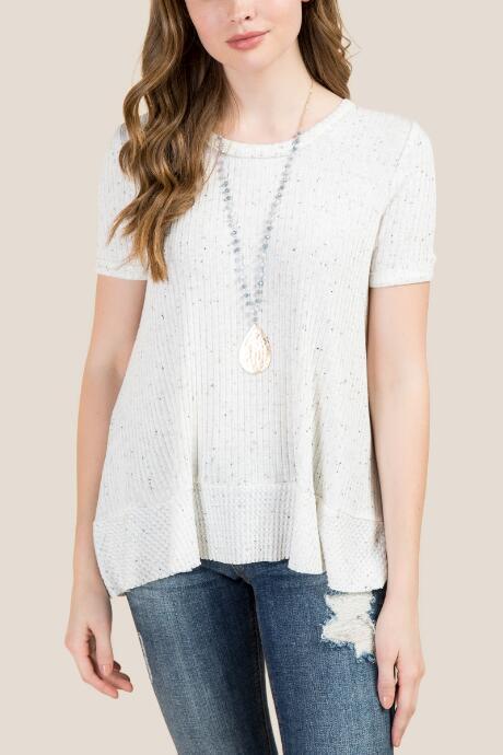 Francesca's Dina Space Dye Twofer Top - White